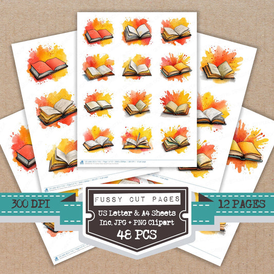 Cartoon Book Splash fussy cut printable sheets for junk journaling, scrapbooking, and paper craft projects