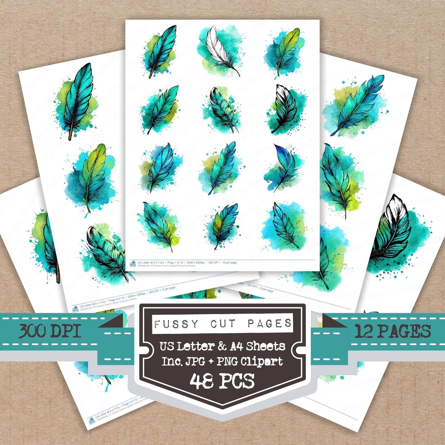 Cartoon Feather Splash Fussy Cut Sheets (DDD009190)
