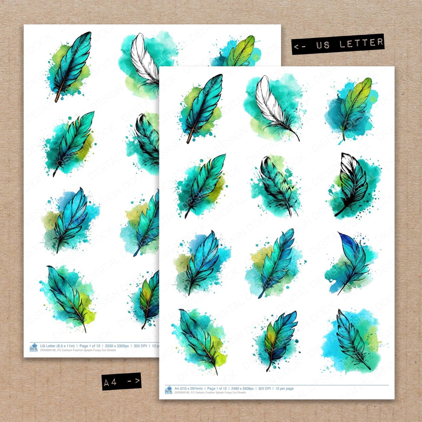 Cartoon Feather Splash Fussy Cut Sheets (DDD009190)