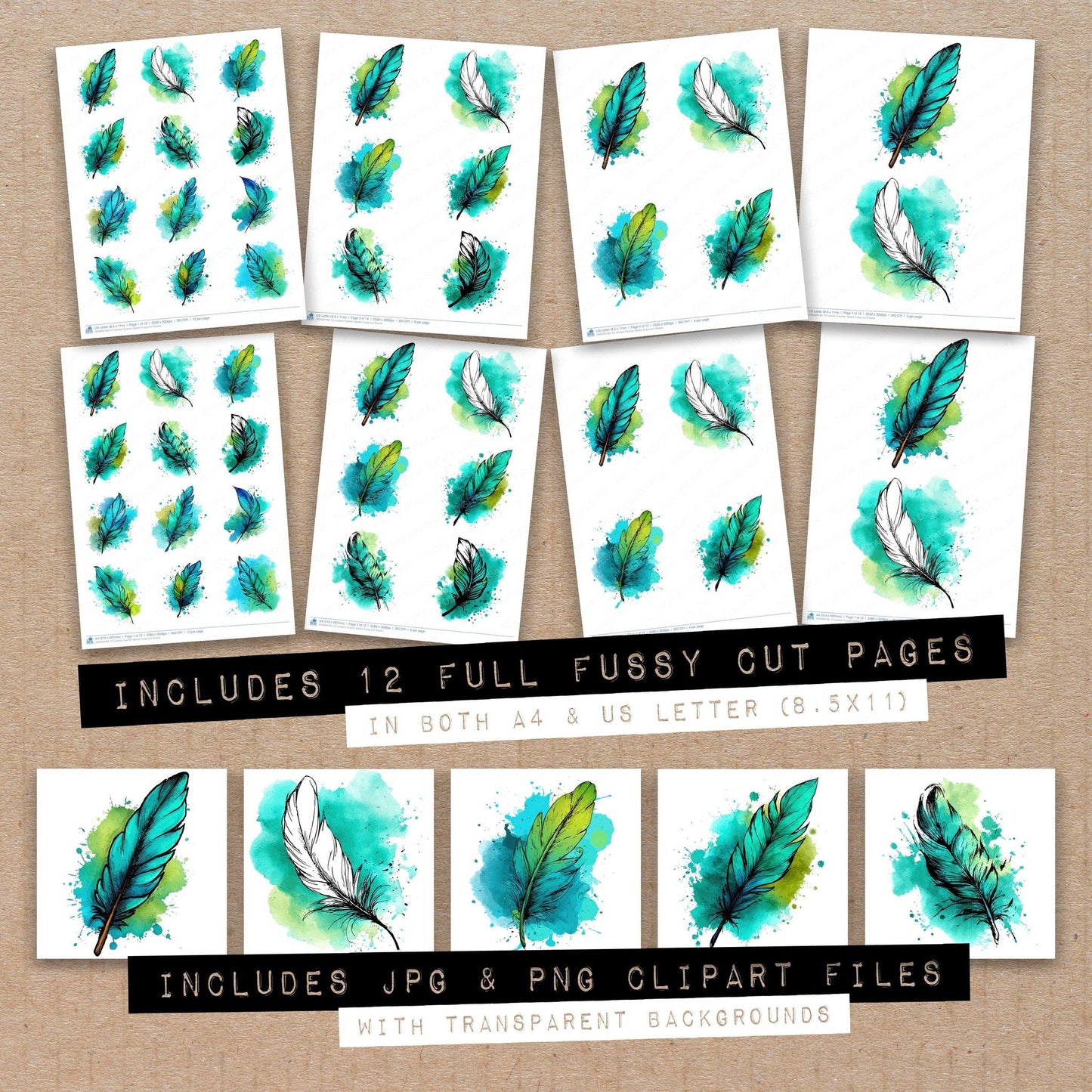 Cartoon Feather Splash Fussy Cut Sheets (DDD009190)