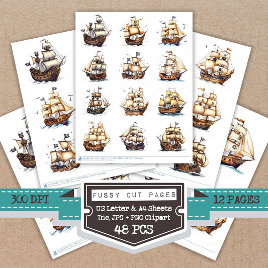Cartoon Pirate Ship Fussy Cut Sheets (DDD009195)