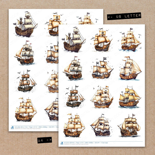 Cartoon Pirate Ship Fussy Cut Sheets (DDD009195)