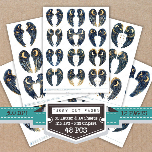 Celestial Night Angel Wings Fussy Cut Sheets (DDD009206)