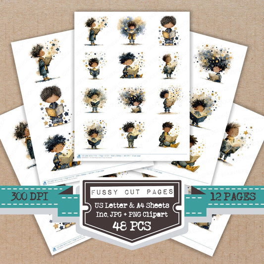 Child Magic Book fussy cut printable sheets for junk journaling, scrapbooking, and paper craft projects