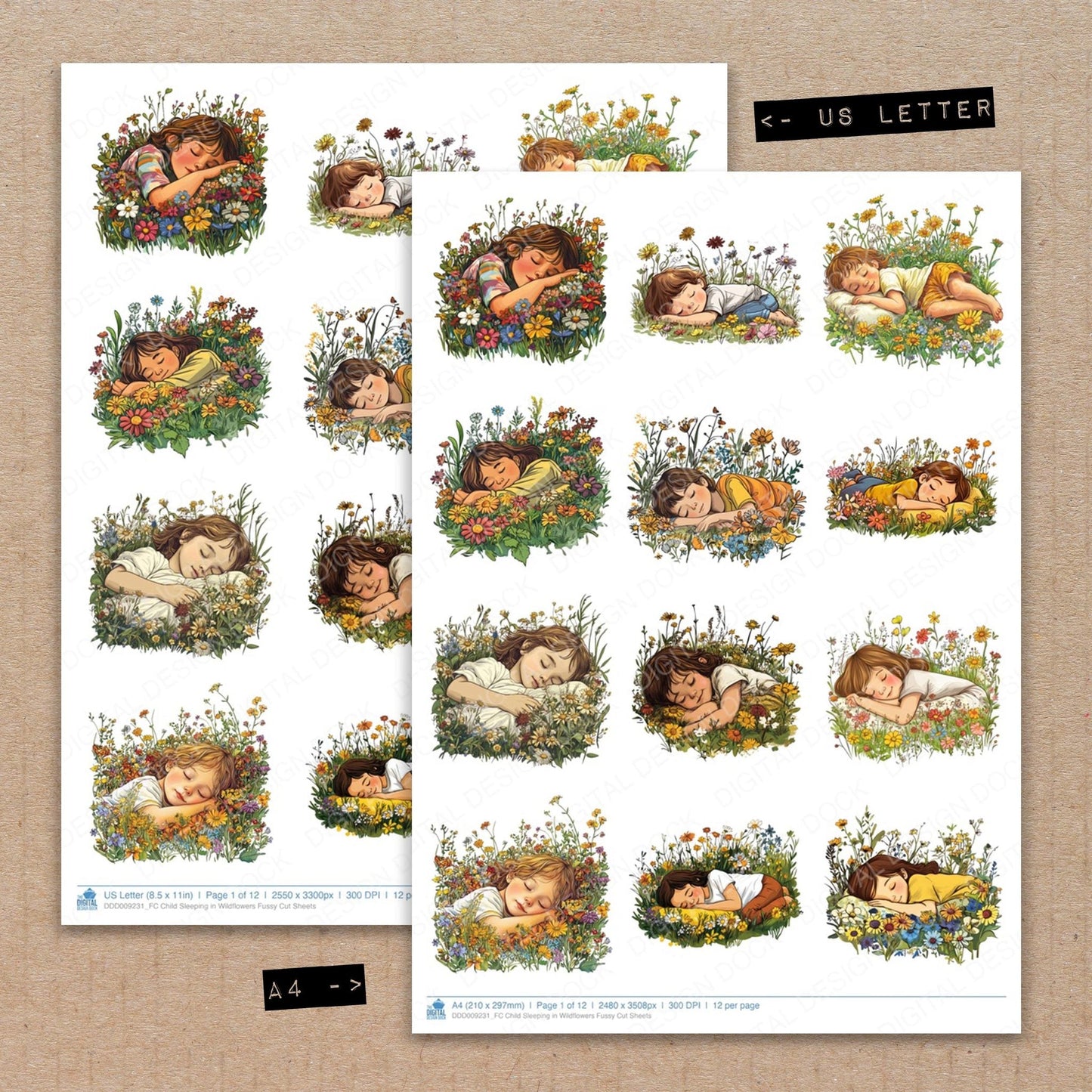 Child Sleeping in Wildflowers Fussy Cut Sheets (DDD009231)