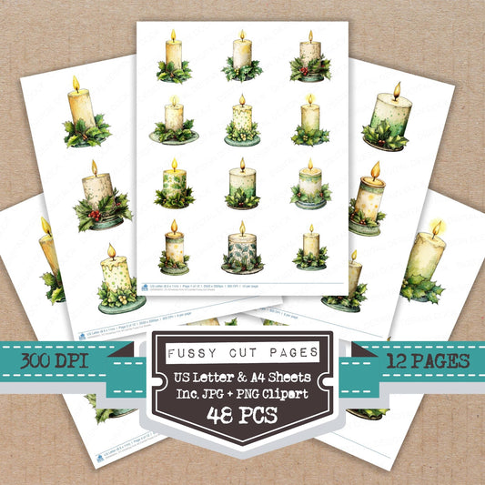 Christmas Folk Art Candle Fussy Cut Sheets (DDD009251)