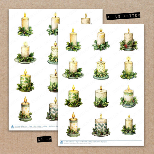 Christmas Folk Art Candle Fussy Cut Sheets (DDD009251)