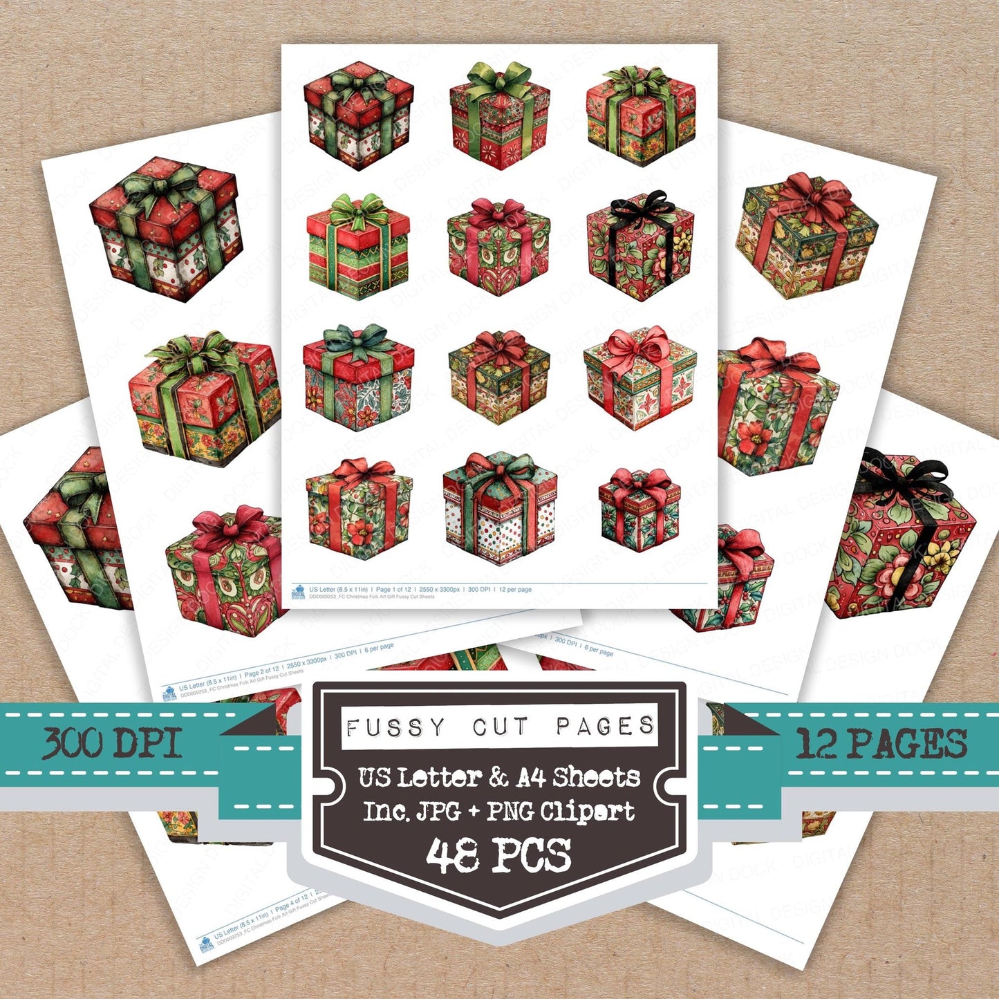Christmas Folk Art Gift Fussy Cut Sheets (DDD009253)