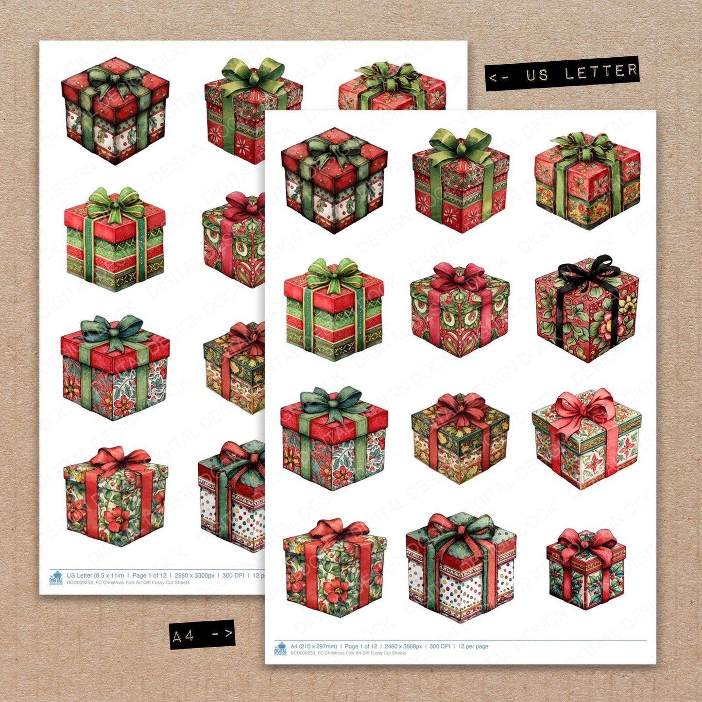 Christmas Folk Art Gift Fussy Cut Sheets (DDD009253)