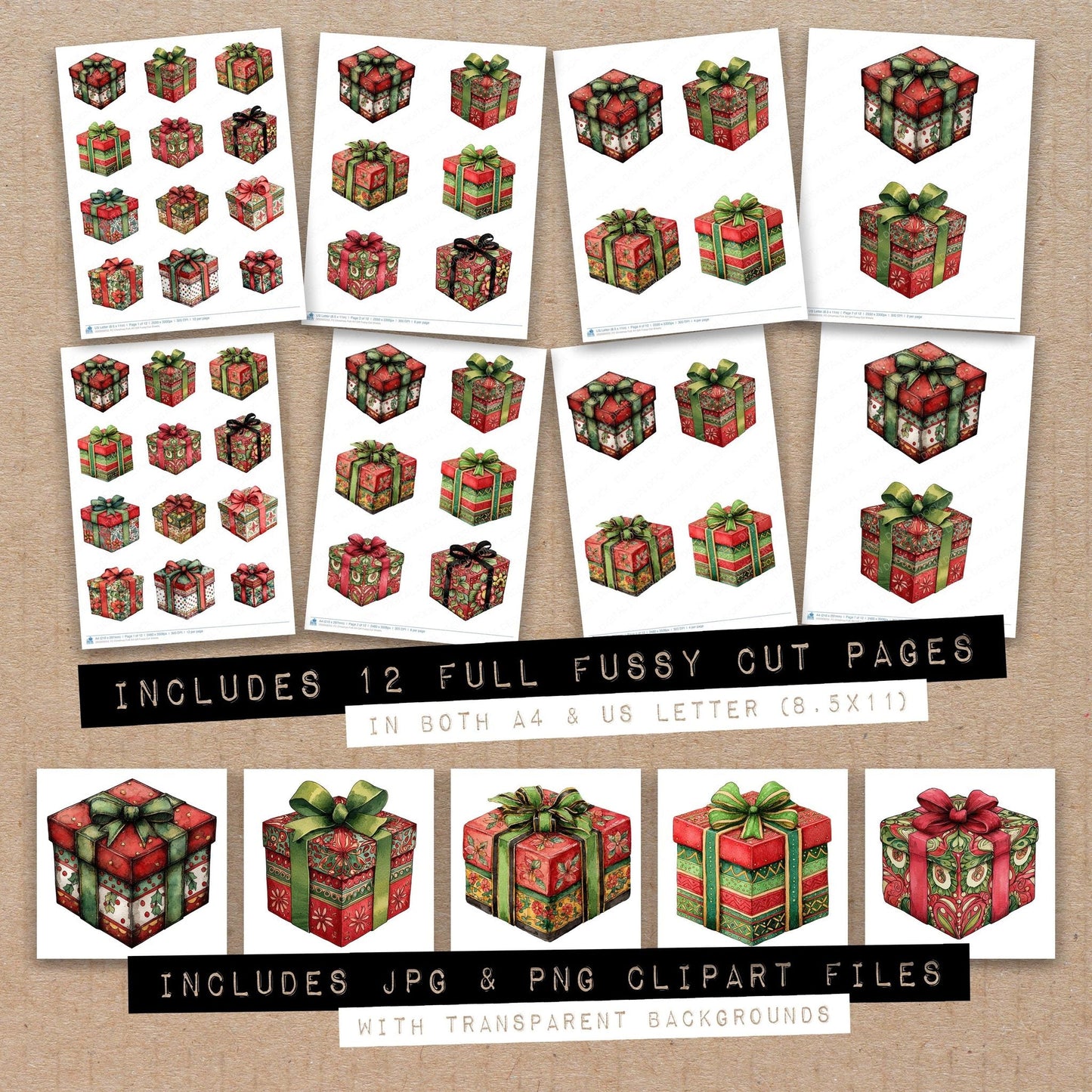 Christmas Folk Art Gift Fussy Cut Sheets (DDD009253)
