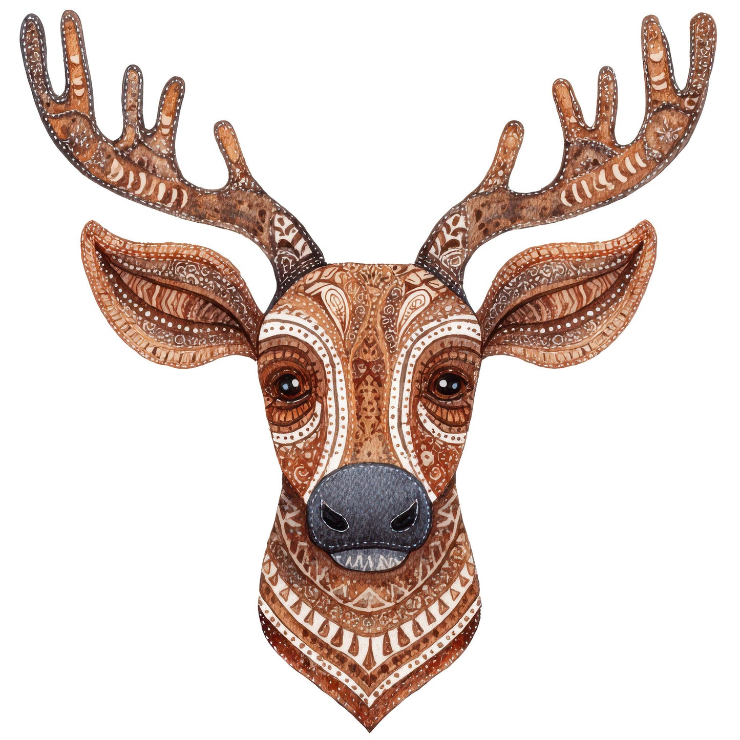 Christmas Folk Art Reindeer Head SET A Fussy Cut Sheets (DDD009258)