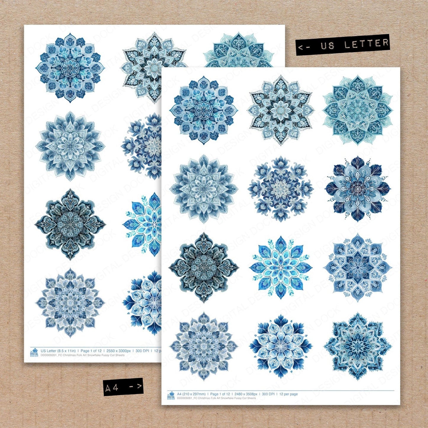 Christmas Folk Art Snowflake Fussy Cut Sheets (DDD009261)