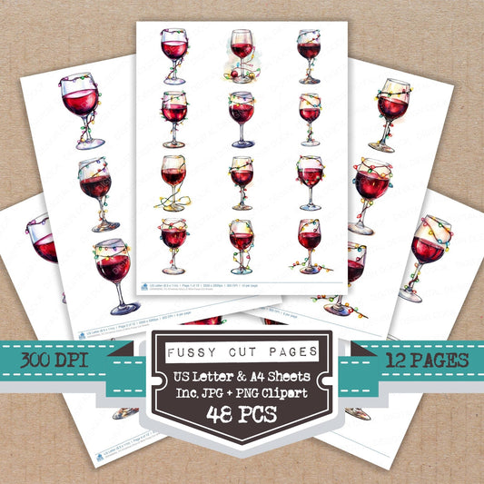 Christmas Glass of Wine Fussy Cut Sheets (DDD009265)