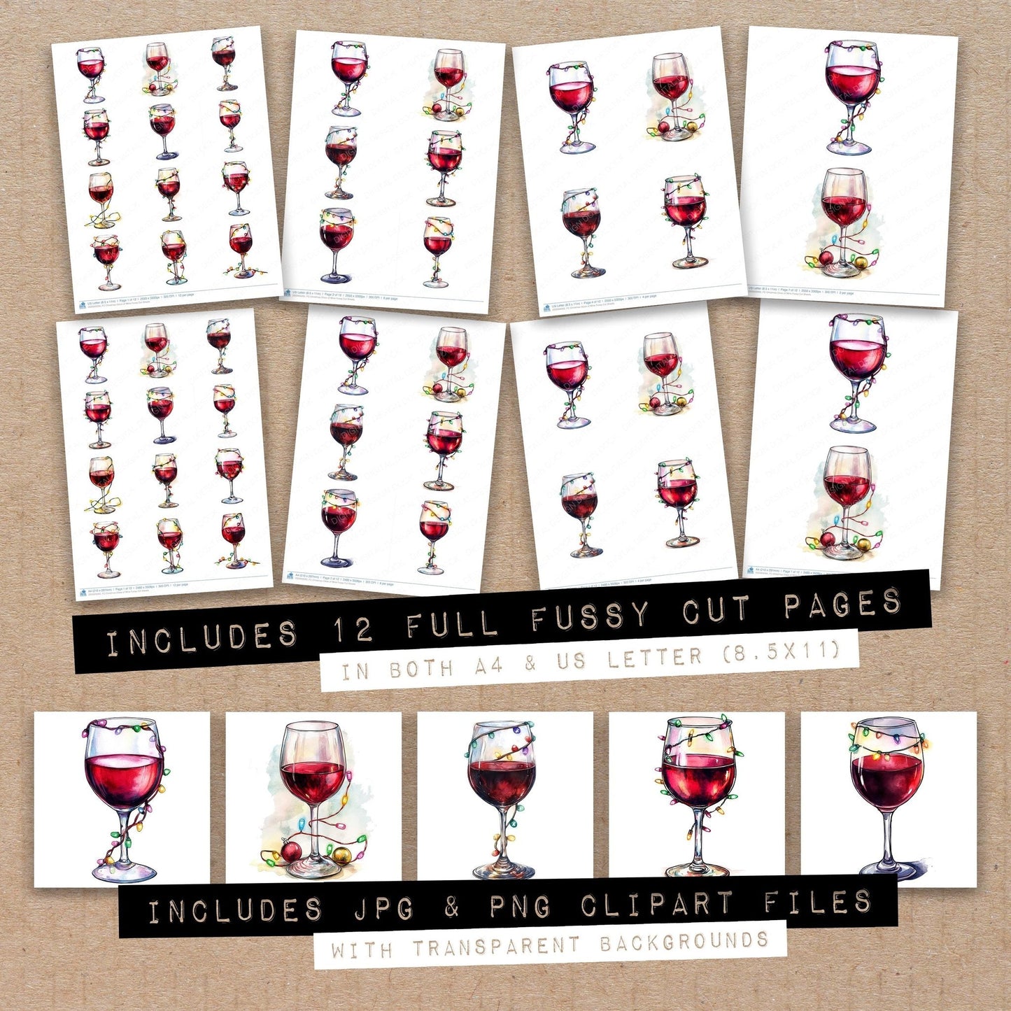 Christmas Glass of Wine Fussy Cut Sheets (DDD009265)