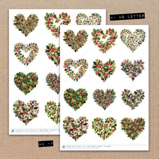Christmas Heart with Holly and Berries Fussy Cut Sheets (DDD009266)