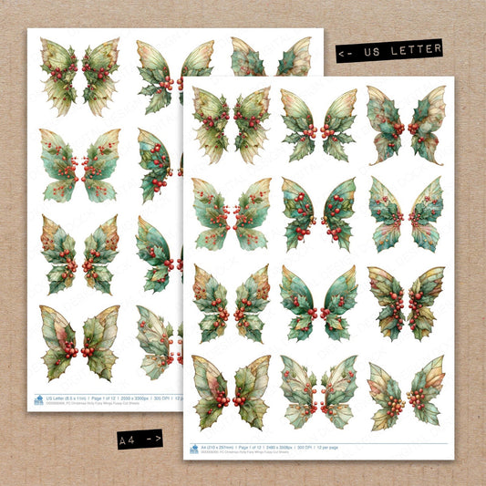 Christmas Holly Fairy Wings Fussy Cut Sheets (DDD009269)