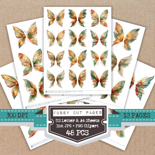 Christmas Lights Fairy Wings fussy cut printable sheets for junk journaling, scrapbooking, and paper craft projects
