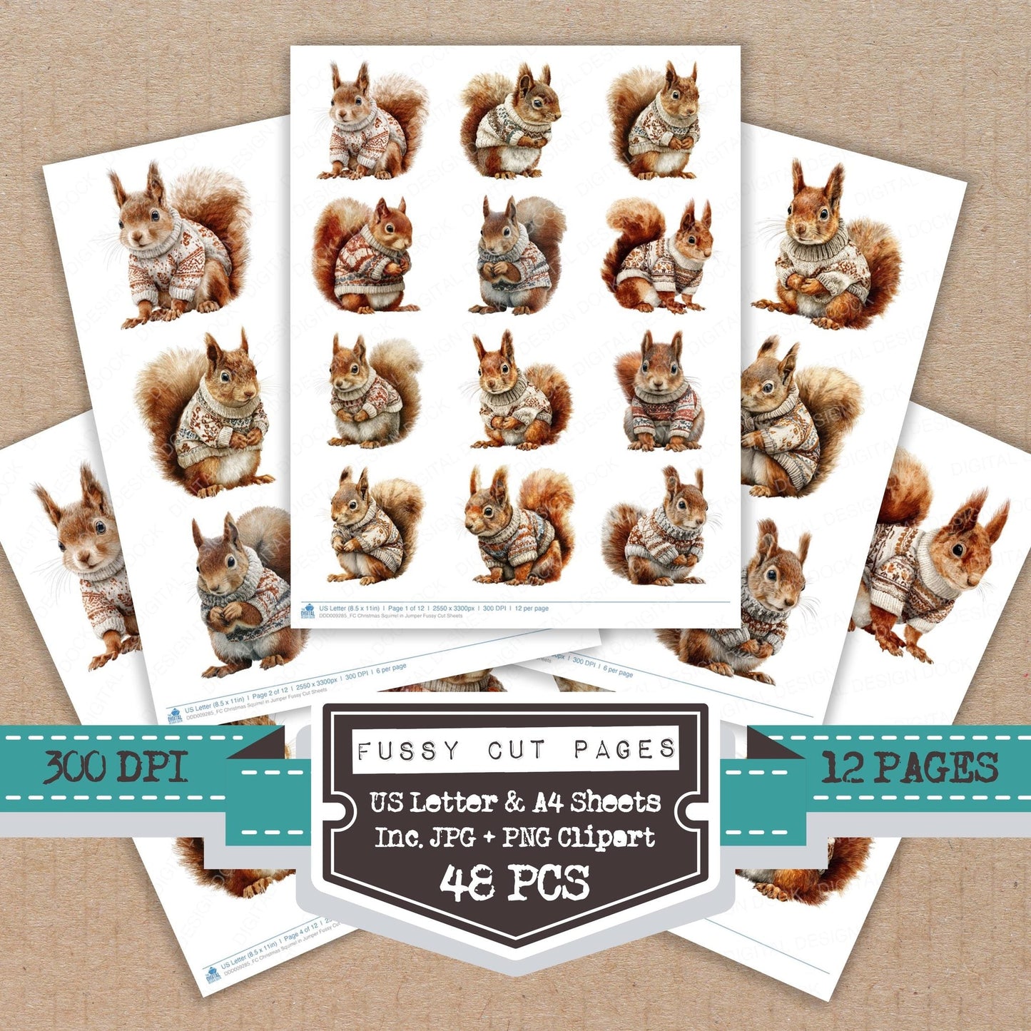 Christmas Squirrel in Jumper Fussy Cut Sheets (DDD009285)