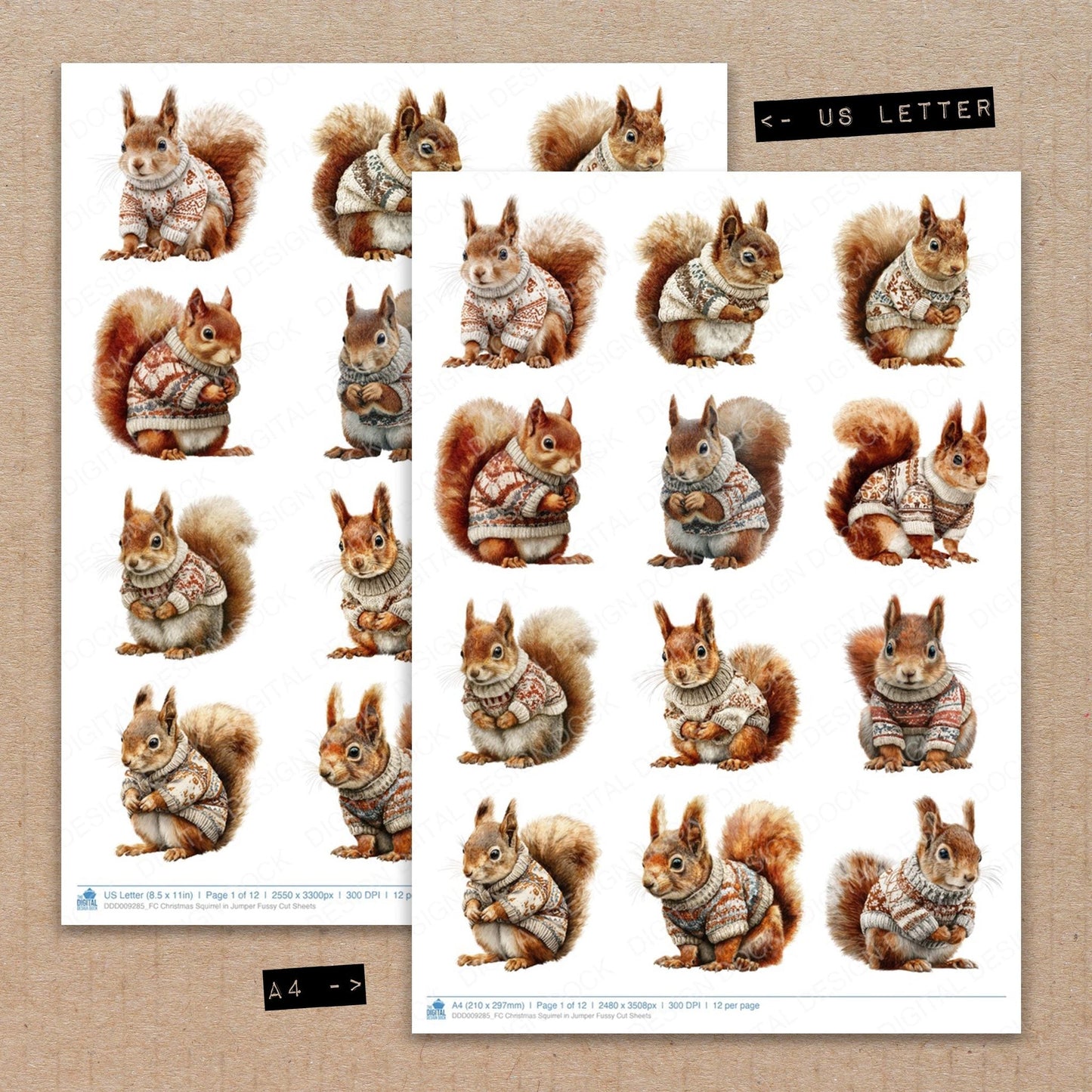 Christmas Squirrel in Jumper Fussy Cut Sheets (DDD009285)