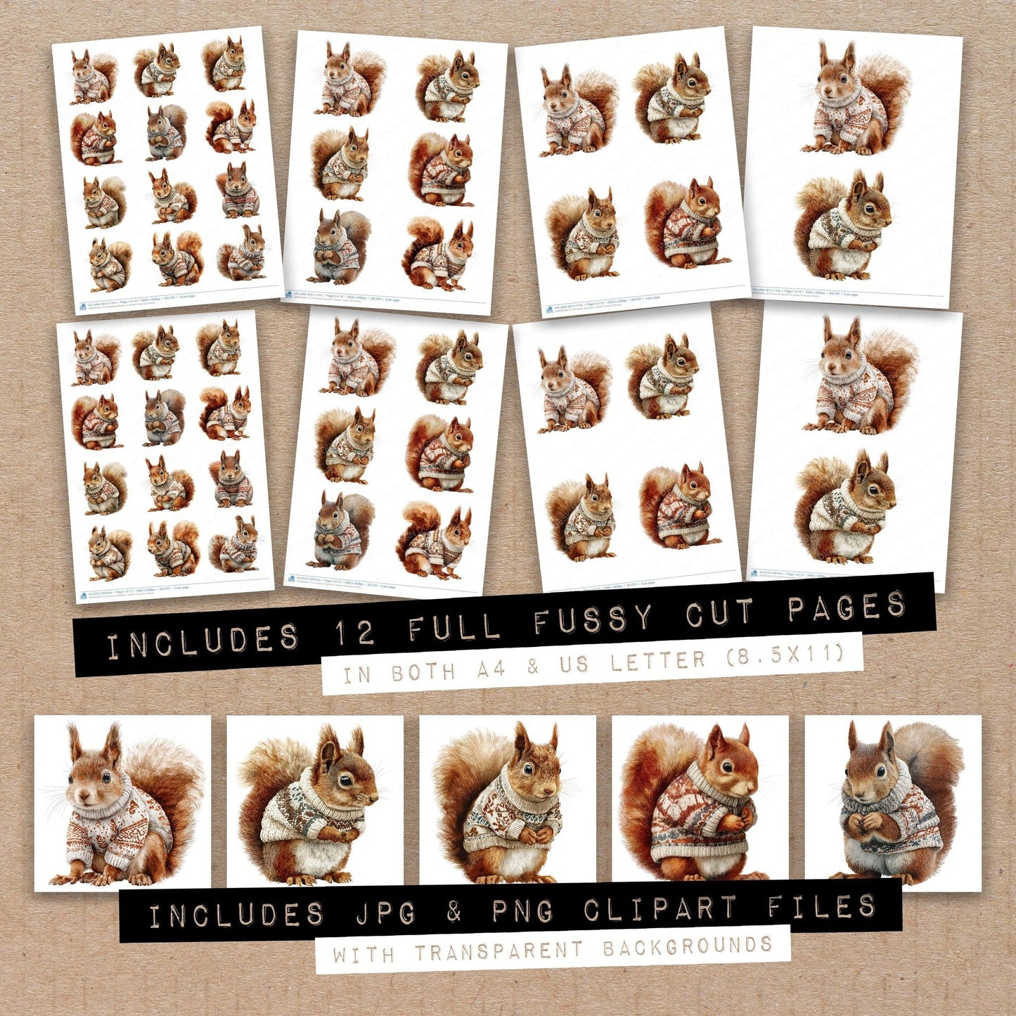 Christmas Squirrel in Jumper Fussy Cut Sheets (DDD009285)