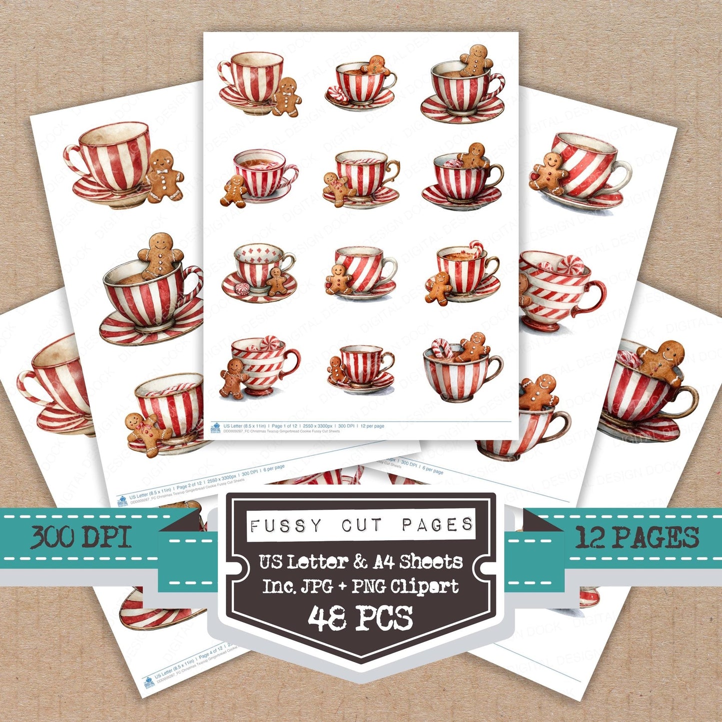 Christmas Teacup Gingerbread Cookie Fussy Cut Sheets (DDD009287)