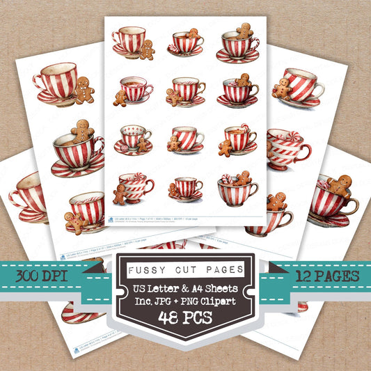Christmas Teacup Gingerbread Cookie Fussy Cut Sheets (DDD009287)