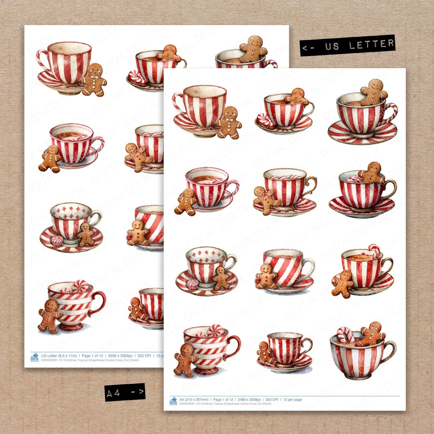 Christmas Teacup Gingerbread Cookie Fussy Cut Sheets (DDD009287)