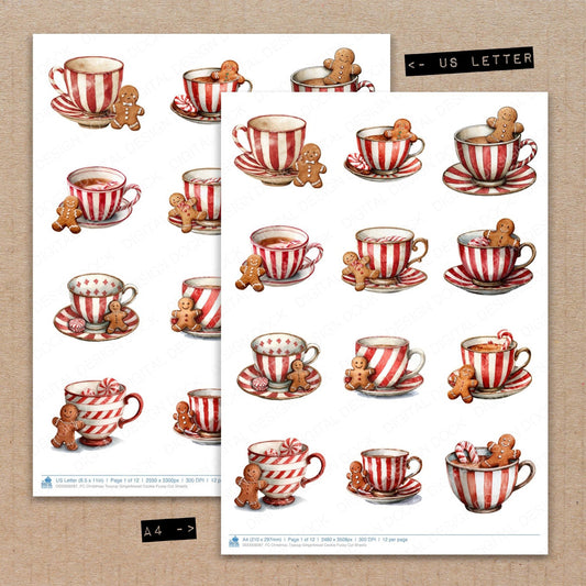 Christmas Teacup Gingerbread Cookie Fussy Cut Sheets (DDD009287)