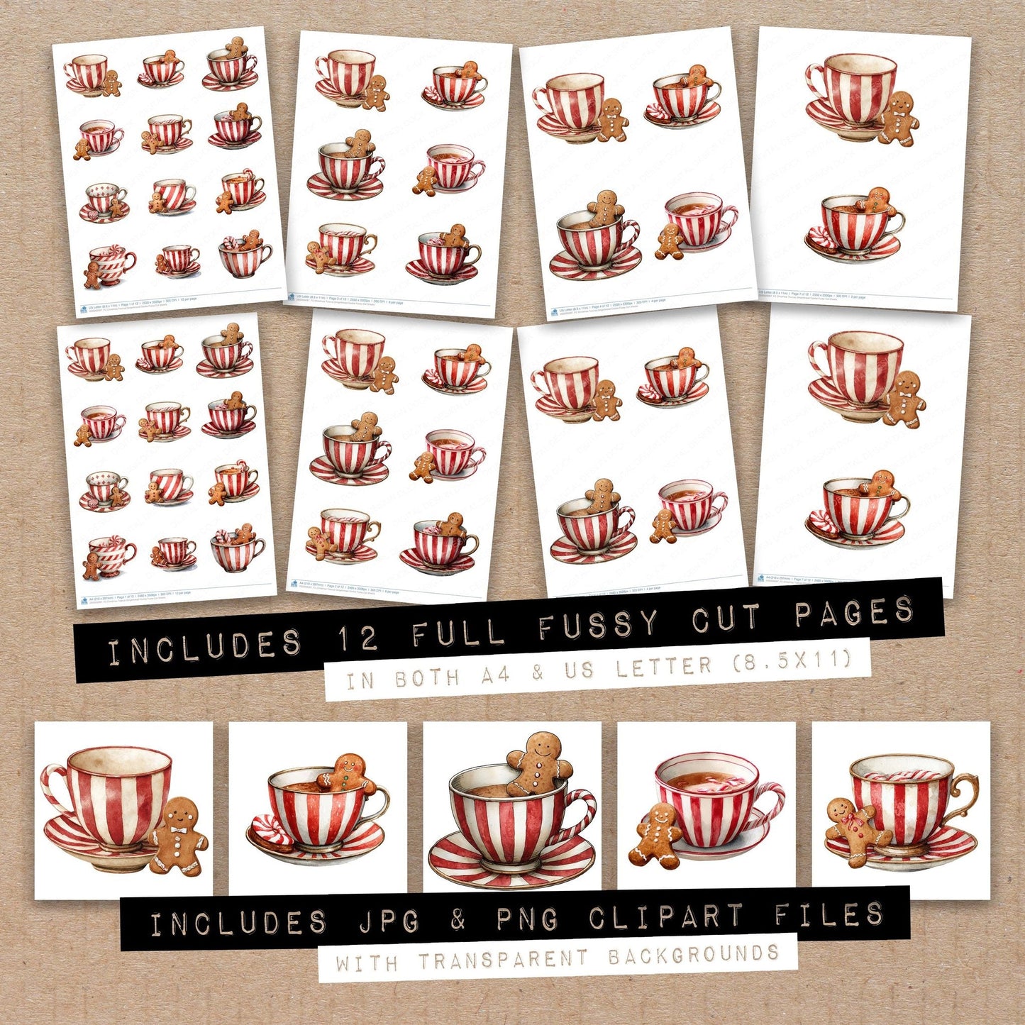 Christmas Teacup Gingerbread Cookie Fussy Cut Sheets (DDD009287)