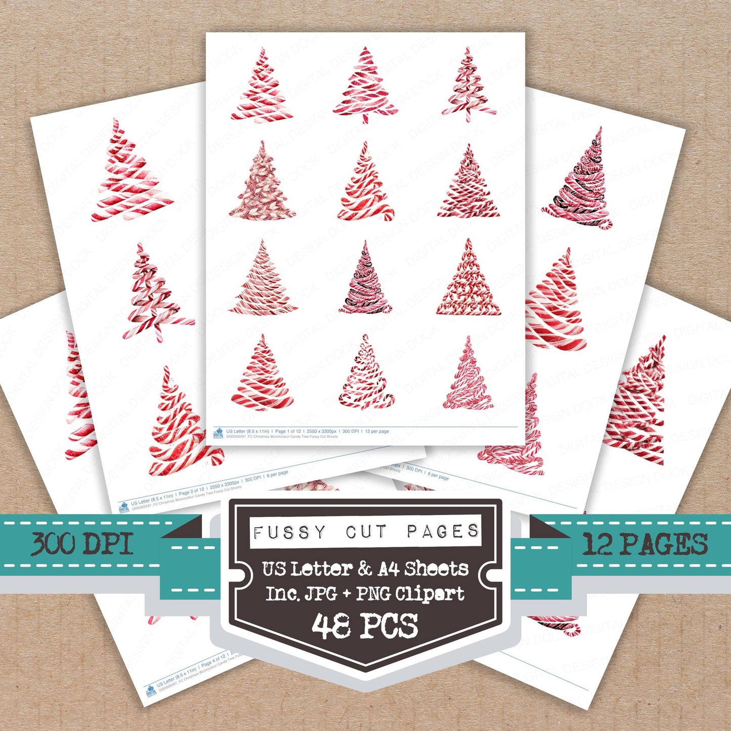 Christmas Watercolour Candy Tree fussy cut printable sheets for junk journaling, scrapbooking, and paper craft projects