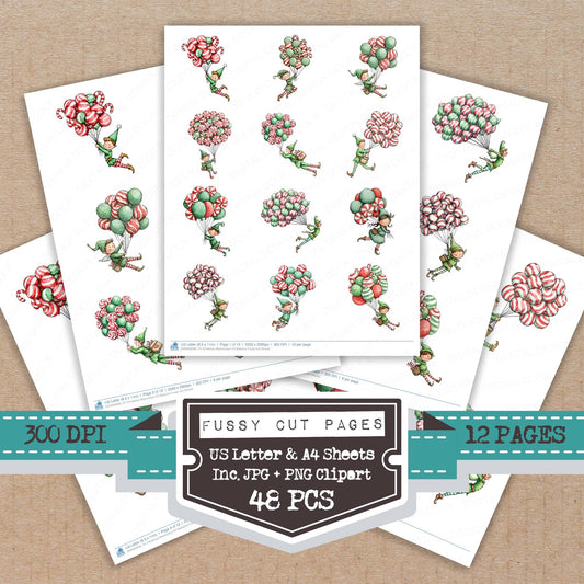 Christmas Watercolour Elf Balloons Fussy Cut Sheets (DDD009298)