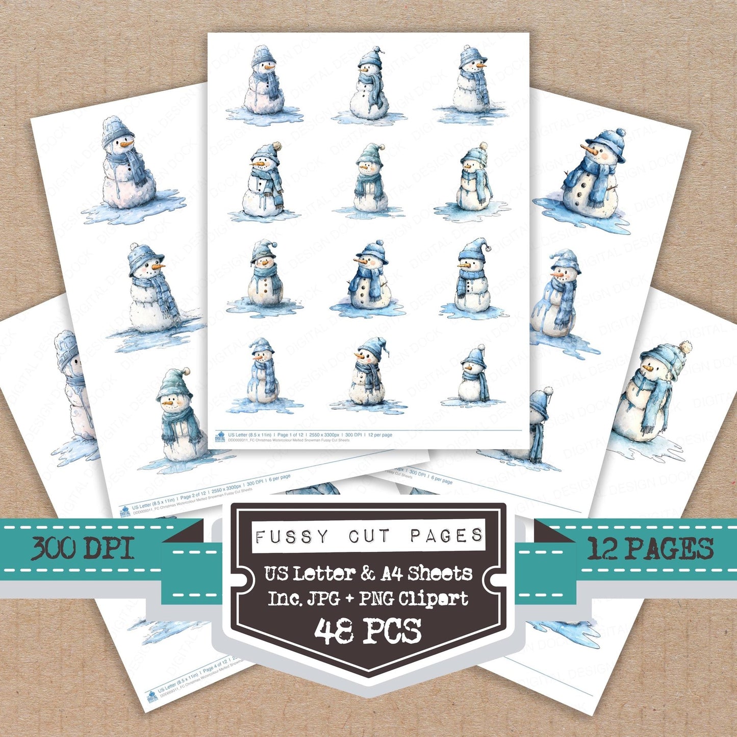 Christmas Watercolour Melted Snowman Fussy Cut Sheets (DDD009311)