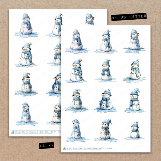 Christmas Watercolour Melted Snowman Fussy Cut Sheets (DDD009311)