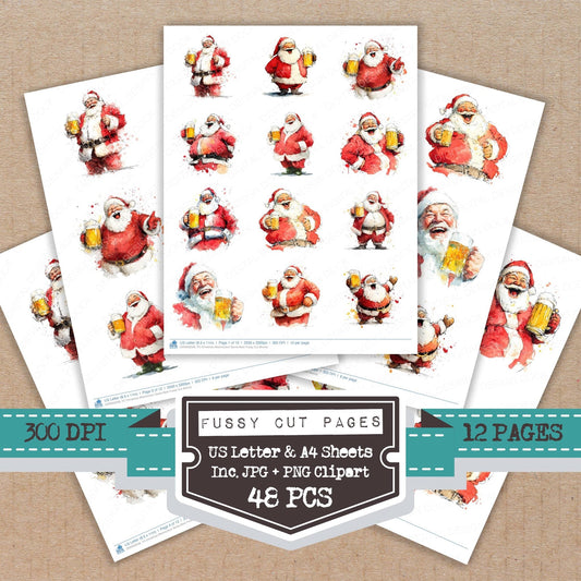 Christmas Watercolour Santa Beer Fussy Cut Sheets (DDD009328)