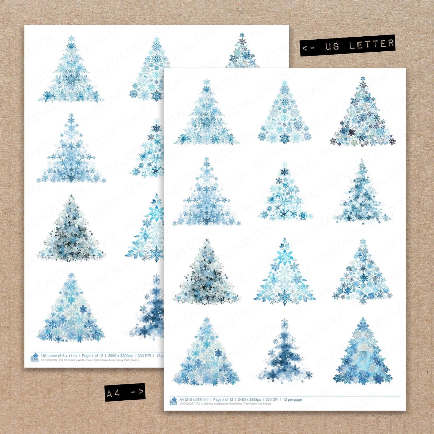 Christmas Watercolour Snowflake Tree Fussy Cut Sheets (DDD009337)