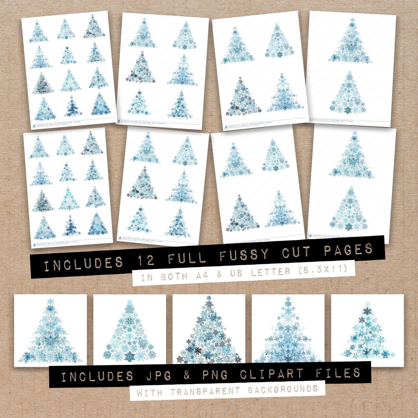 Christmas Watercolour Snowflake Tree Fussy Cut Sheets (DDD009337)