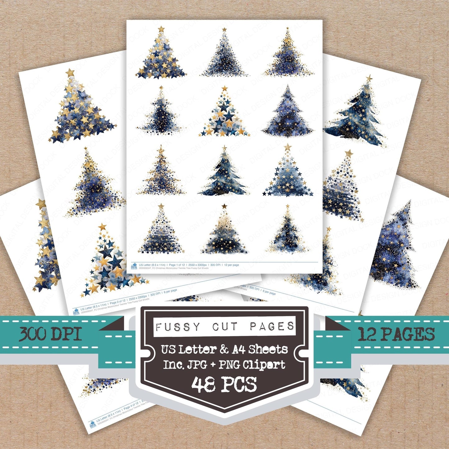 Christmas Watercolour Twinkle Tree Fussy Cut Sheets (DDD009347)