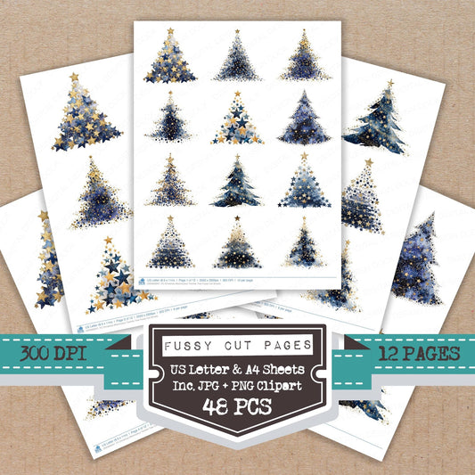 Christmas Watercolour Twinkle Tree Fussy Cut Sheets (DDD009347)