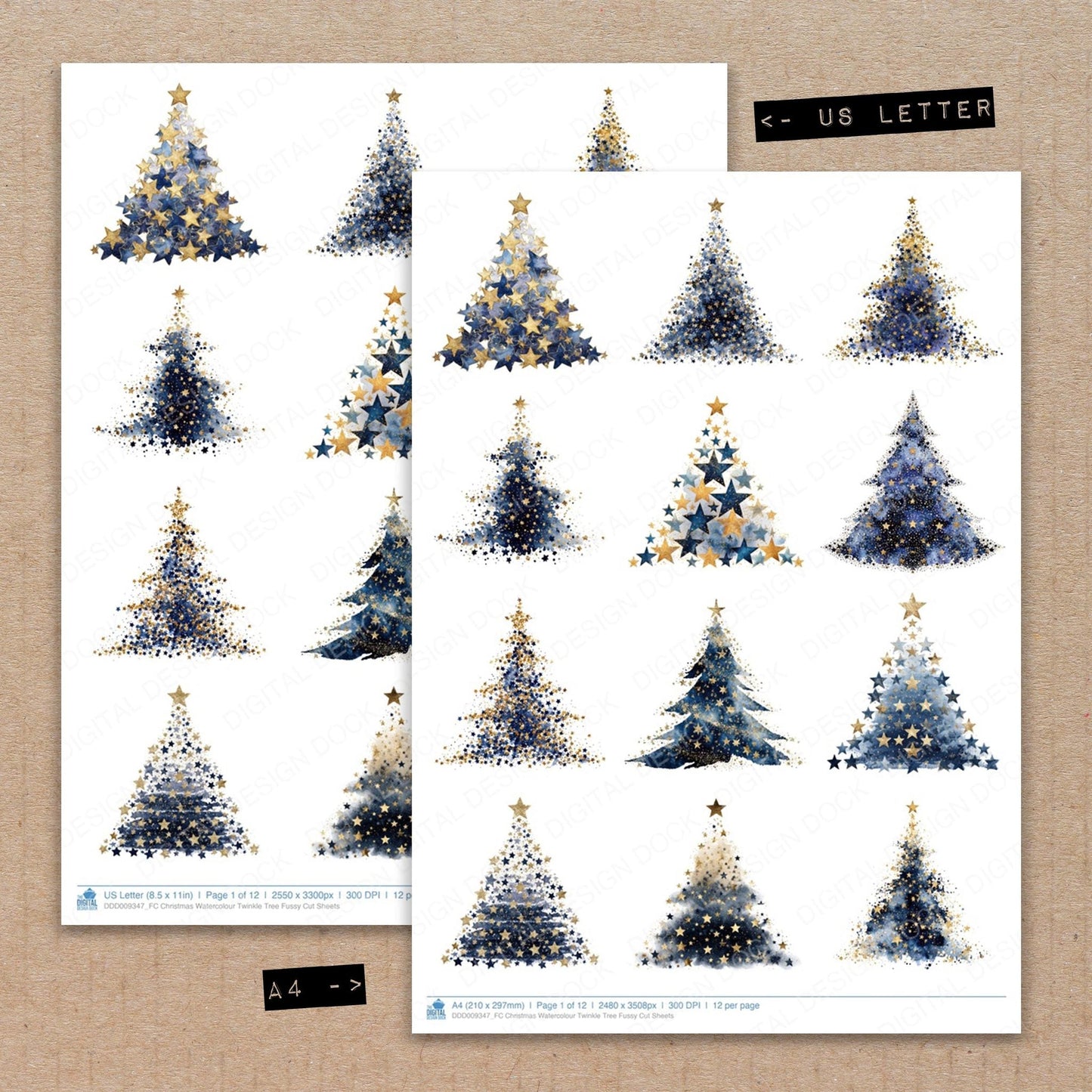 Christmas Watercolour Twinkle Tree Fussy Cut Sheets (DDD009347)