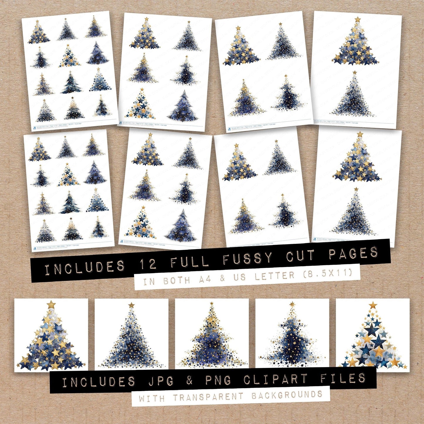 Christmas Watercolour Twinkle Tree Fussy Cut Sheets (DDD009347)