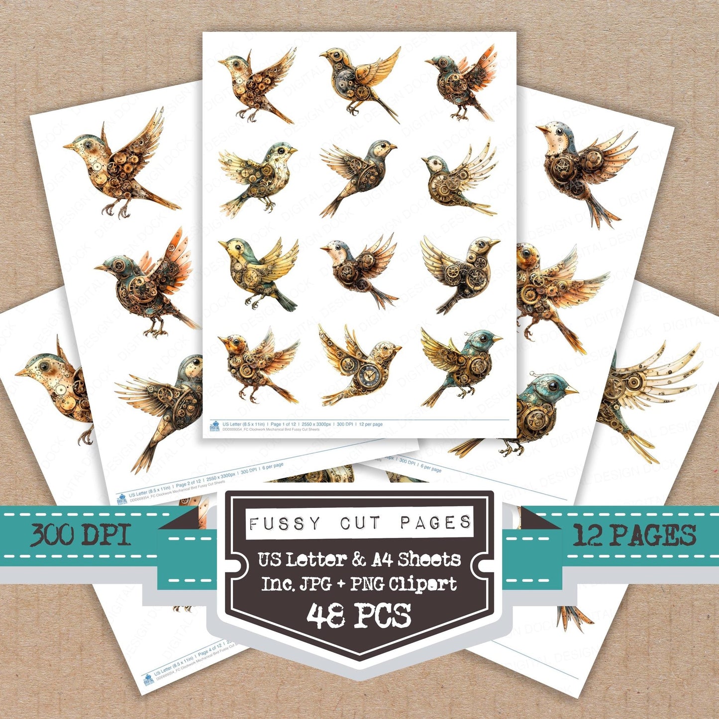 Clockwork Mechanical Bird Fussy Cut Sheets (DDD009354)