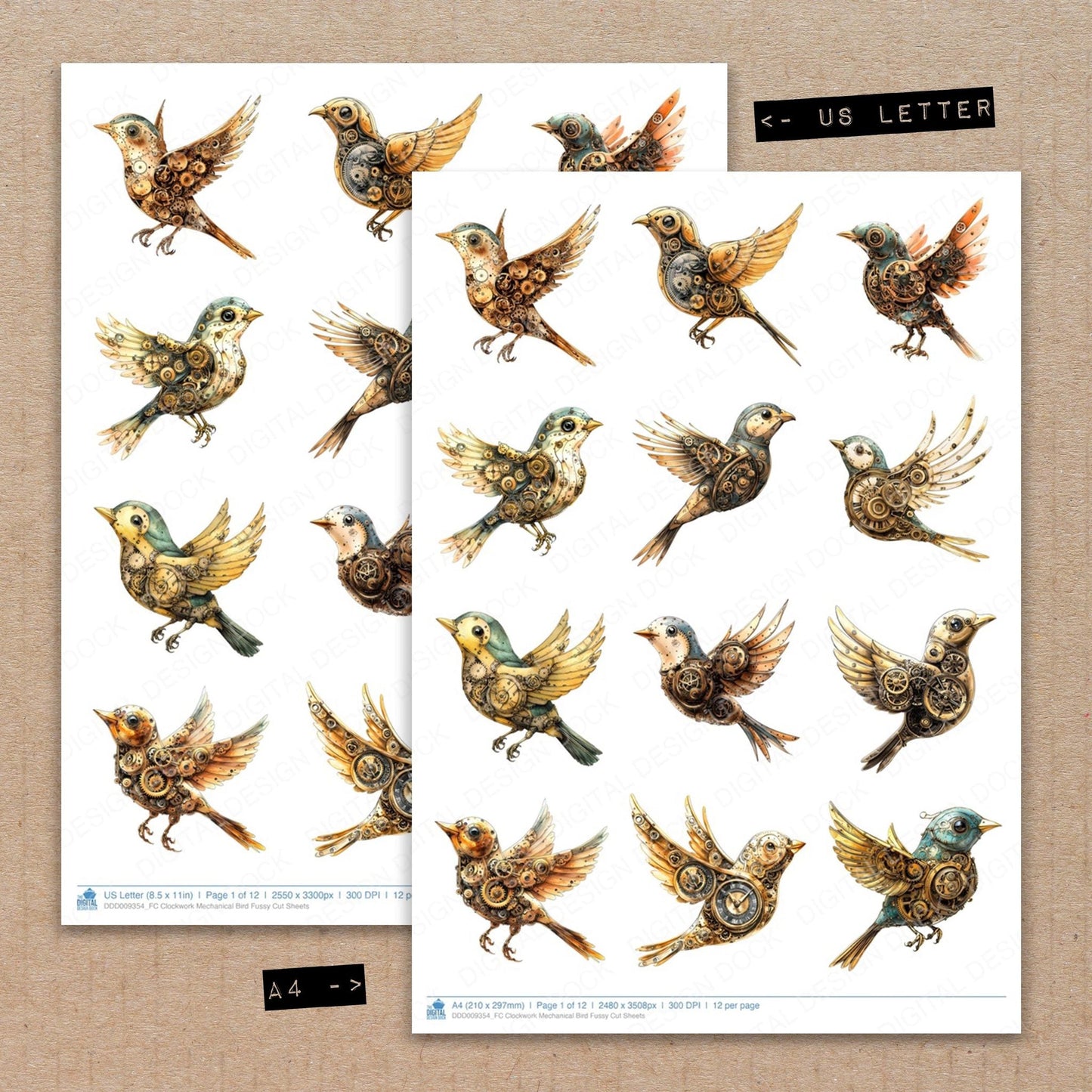 Clockwork Mechanical Bird Fussy Cut Sheets (DDD009354)