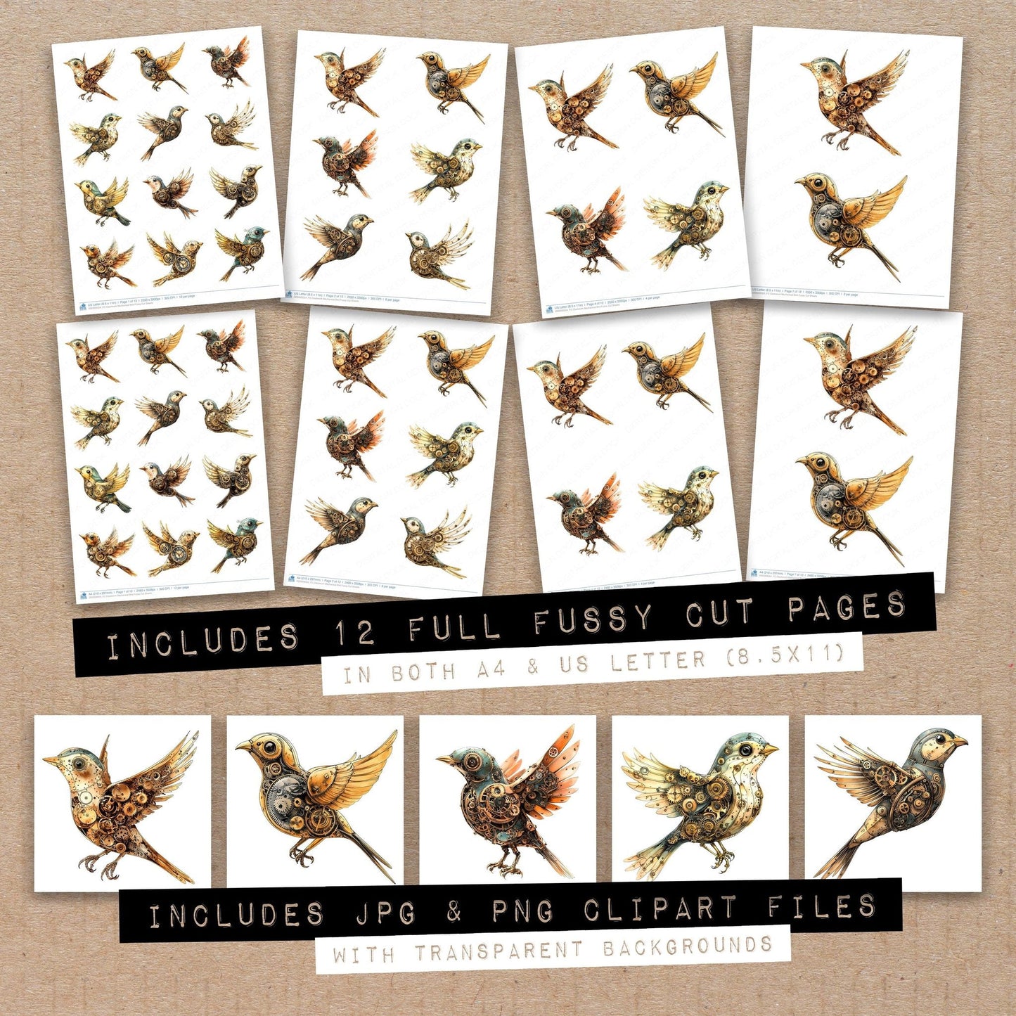 Clockwork Mechanical Bird Fussy Cut Sheets (DDD009354)