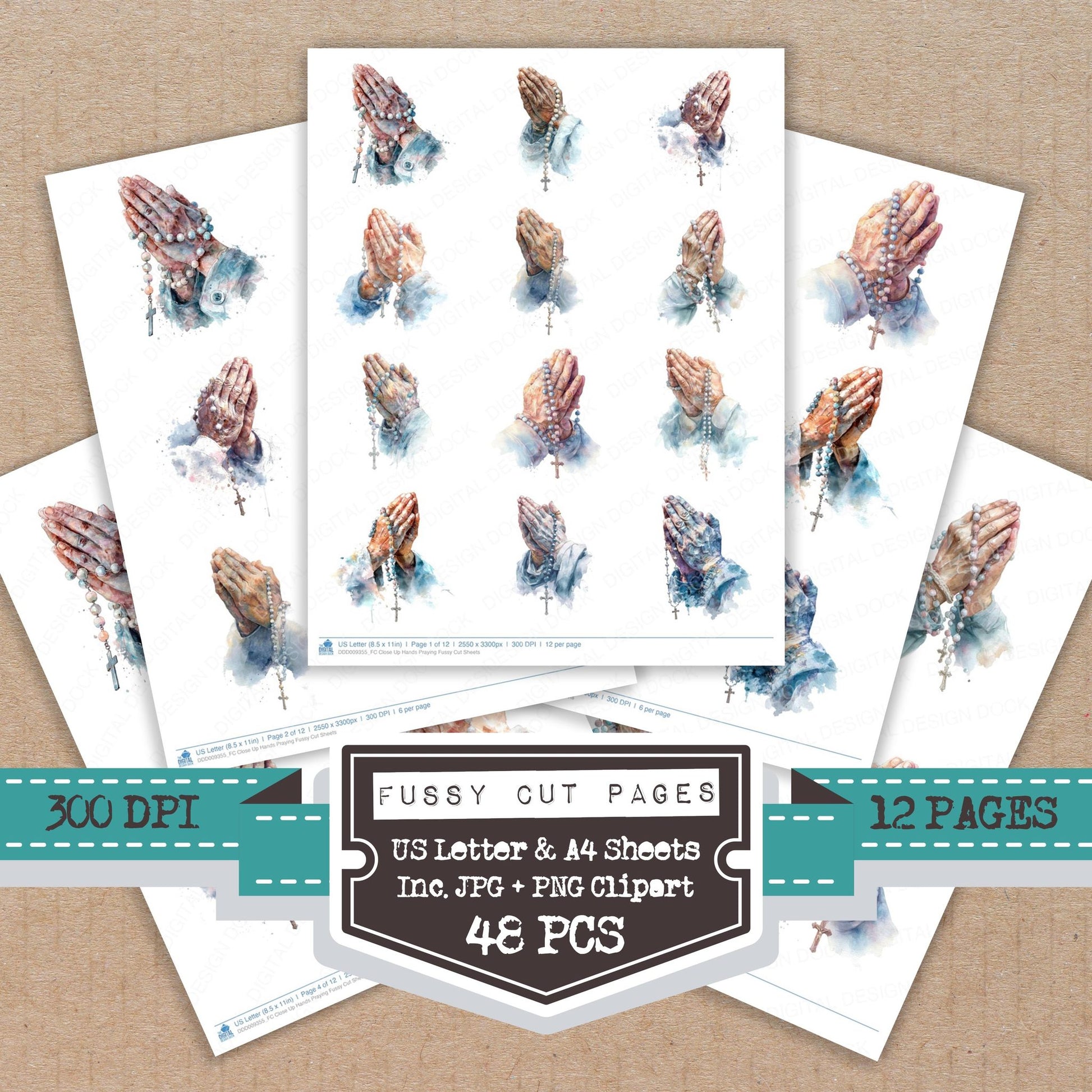Close Up Hands Praying fussy cut printable sheets for junk journaling, scrapbooking, and paper craft projects