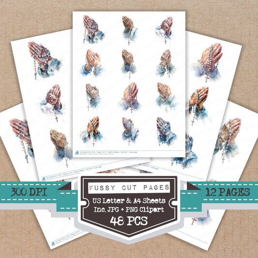 Close Up Hands Praying fussy cut printable sheets for junk journaling, scrapbooking, and paper craft projects