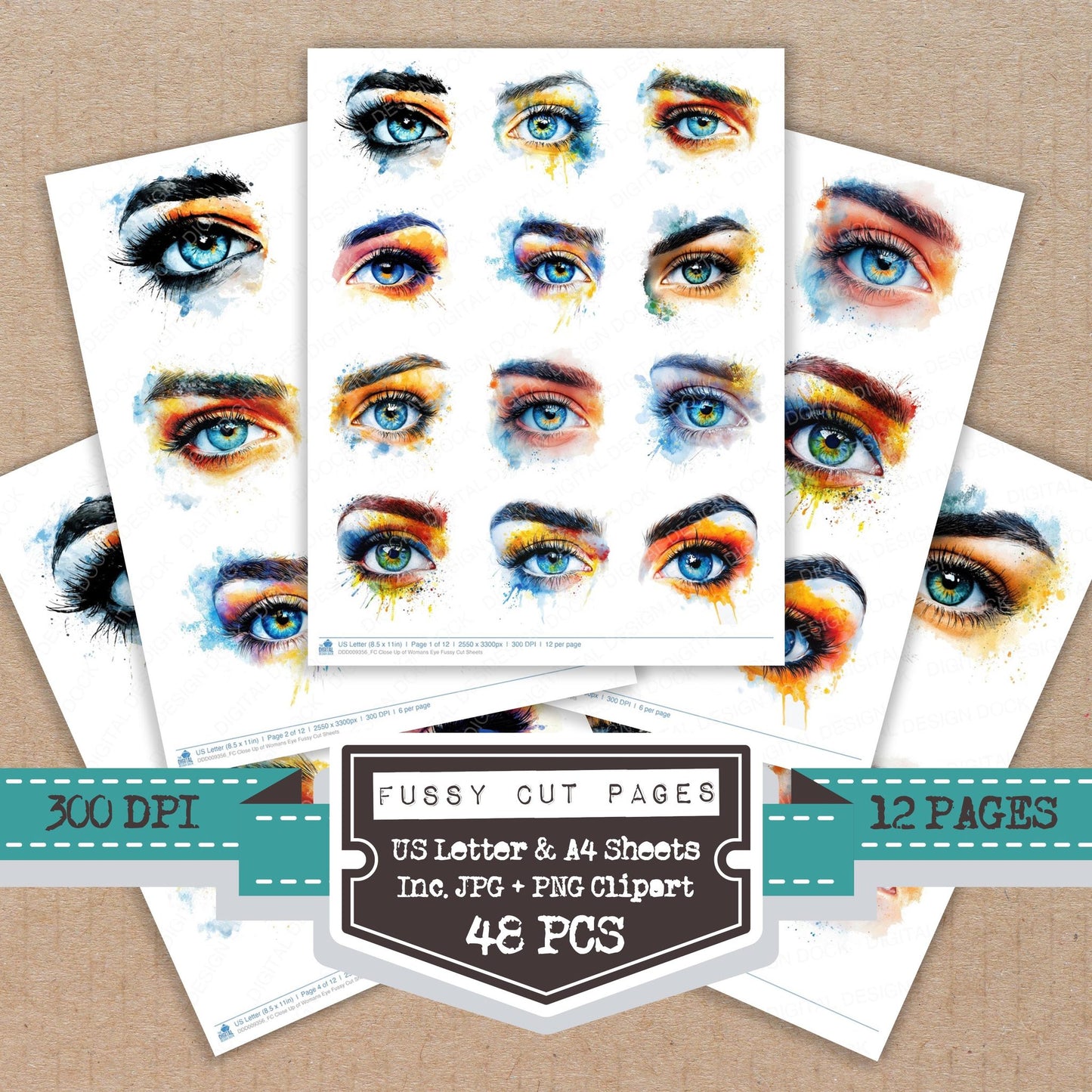 Close Up of Womans Eye fussy cut printable sheets for junk journaling, scrapbooking, and paper craft projects