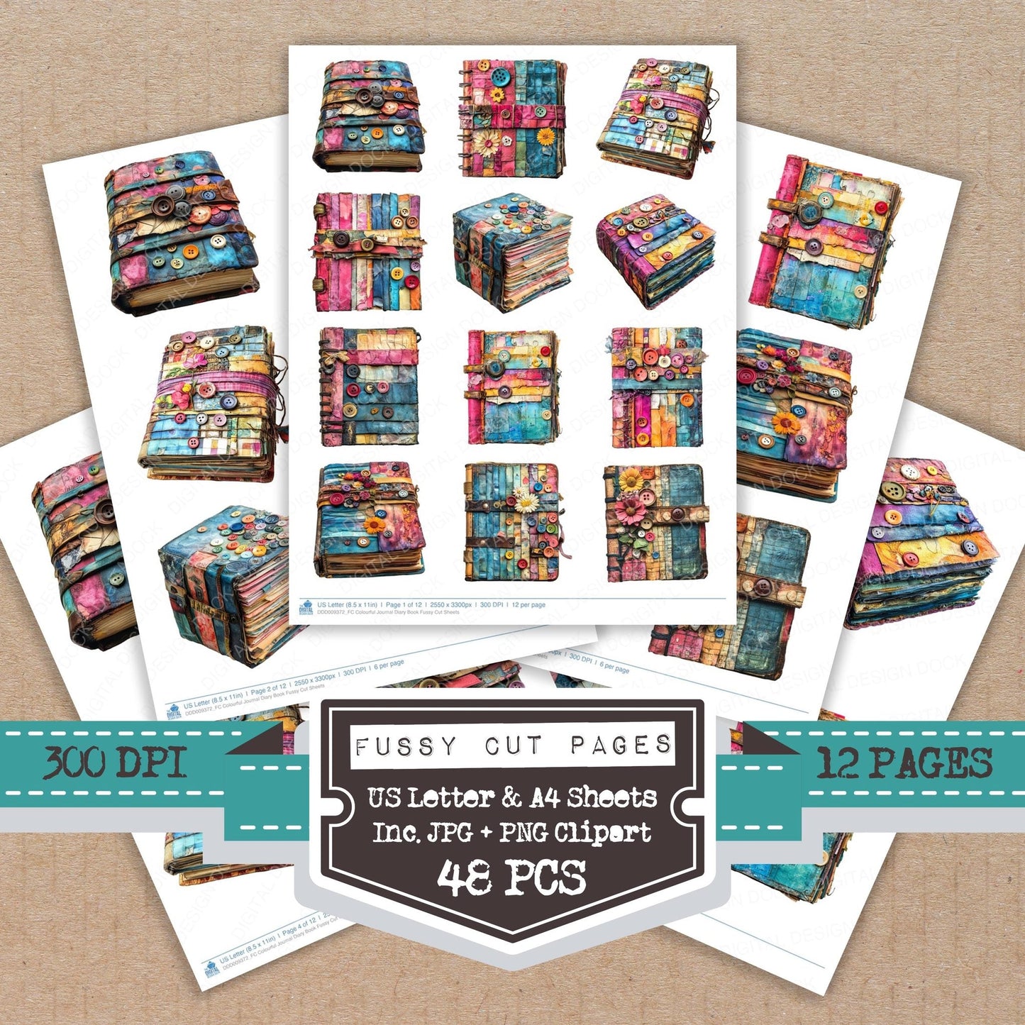 Colourful Journal Diary Book Fussy Cut Sheets (DDD009372)