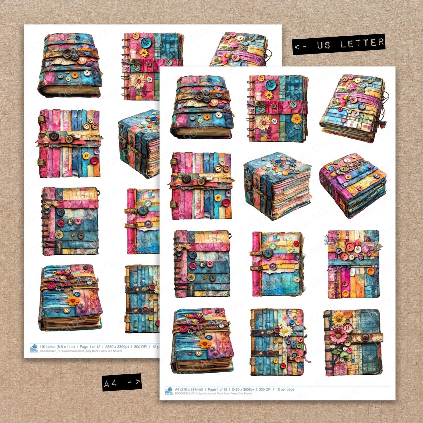 Colourful Journal Diary Book Fussy Cut Sheets (DDD009372)