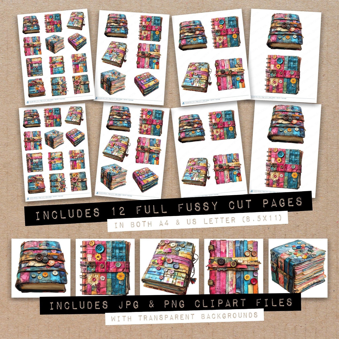 Colourful Journal Diary Book Fussy Cut Sheets (DDD009372)