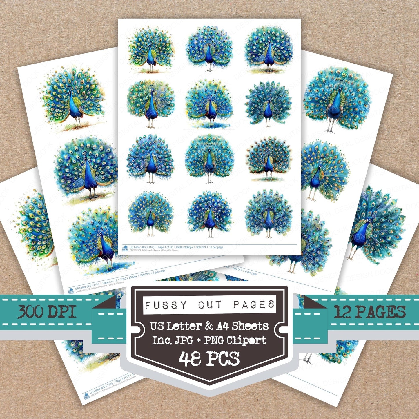 Colourful Peacock Fussy Cut Sheets (DDD009374)